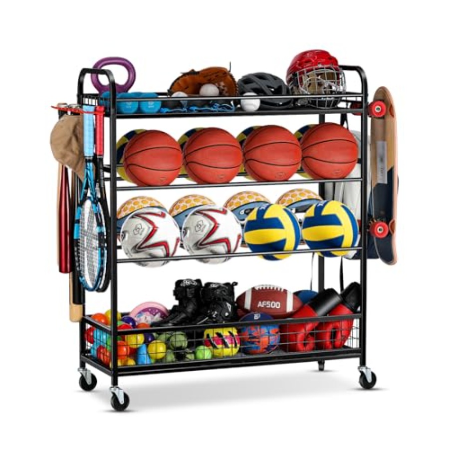 Sports Equipment Holder - Garage Sports Equipment Organizer - Rolling