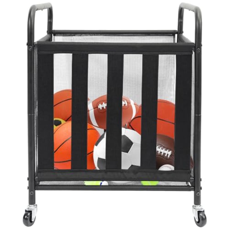 Sports Equipment Holder - Rolling Sports Ball Storage Cart Lockable
